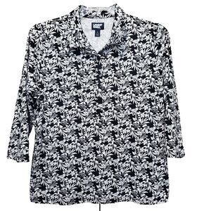 Lands' End Active 3/4 Sleeve UPF 50+ Floral Print Polo Shirt Size Large Stretch